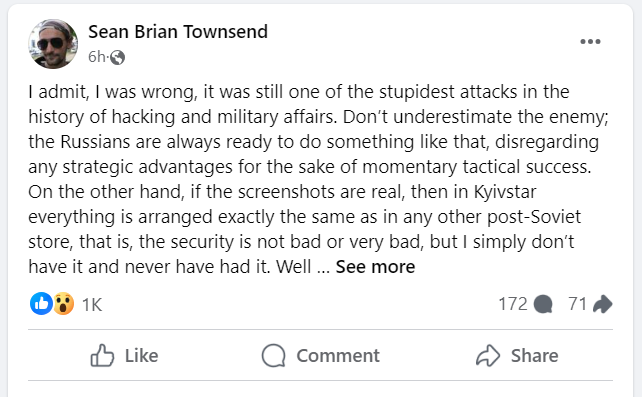Допис Sean Townsend Facebook