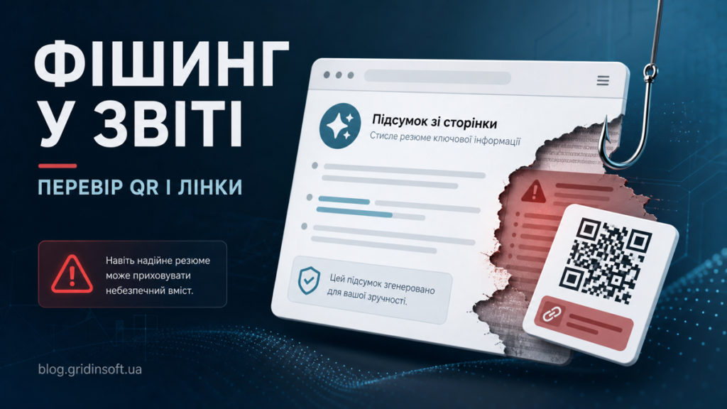 Попередження про фішинг у AI-зведенні з QR-кодом і підозрілим посиланням