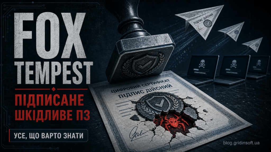 Ілюстрація Fox Tempest про підписане шкідливе ПЗ