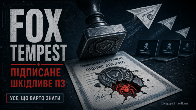 Ілюстрація Fox Tempest про підписане шкідливе ПЗ
