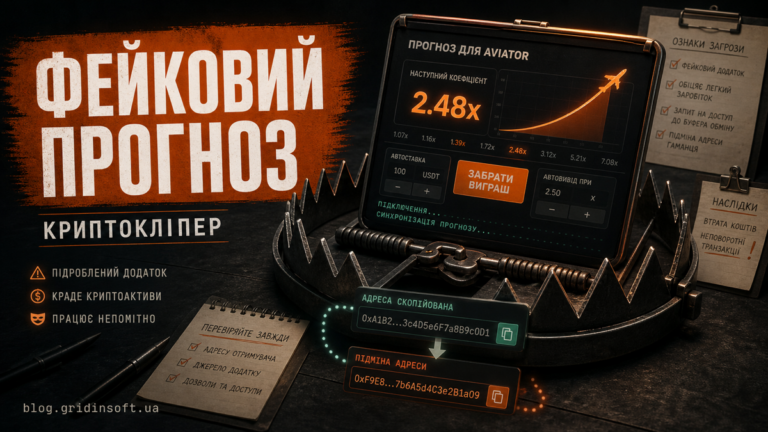 Фейковий predictor-додаток у пастці, який підміняє скопійовану криптовалютну адресу.