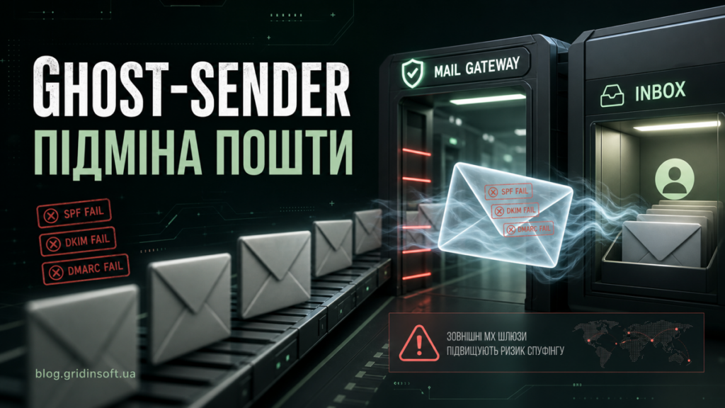 Підроблений лист Ghost-Sender проходить через поштовий шлюз попри SPF DKIM і DMARC failures.