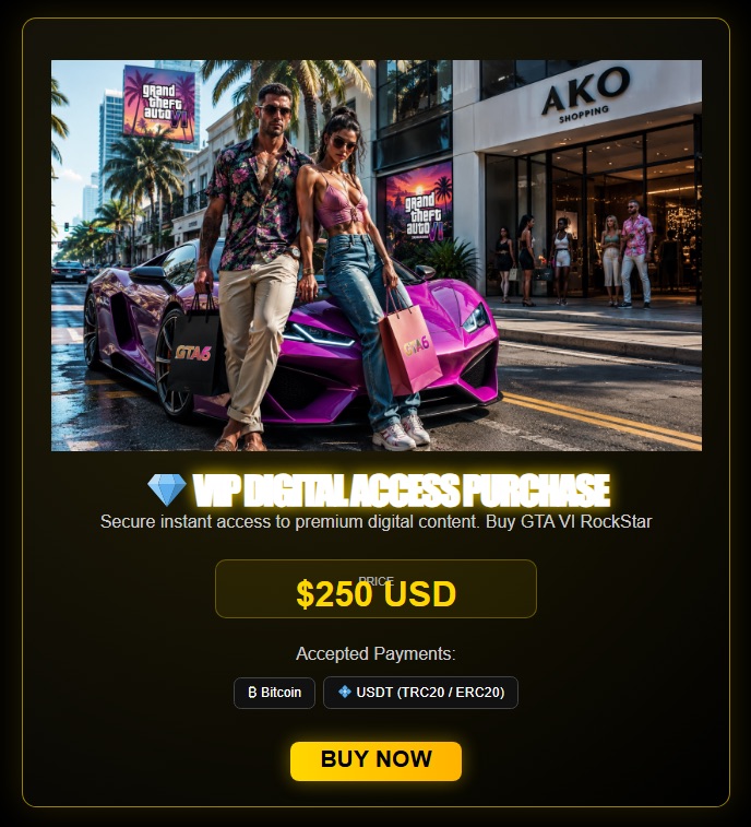 Фейкова сторінка VIP digital access GTA VI просить 250 доларів у криптовалюті.