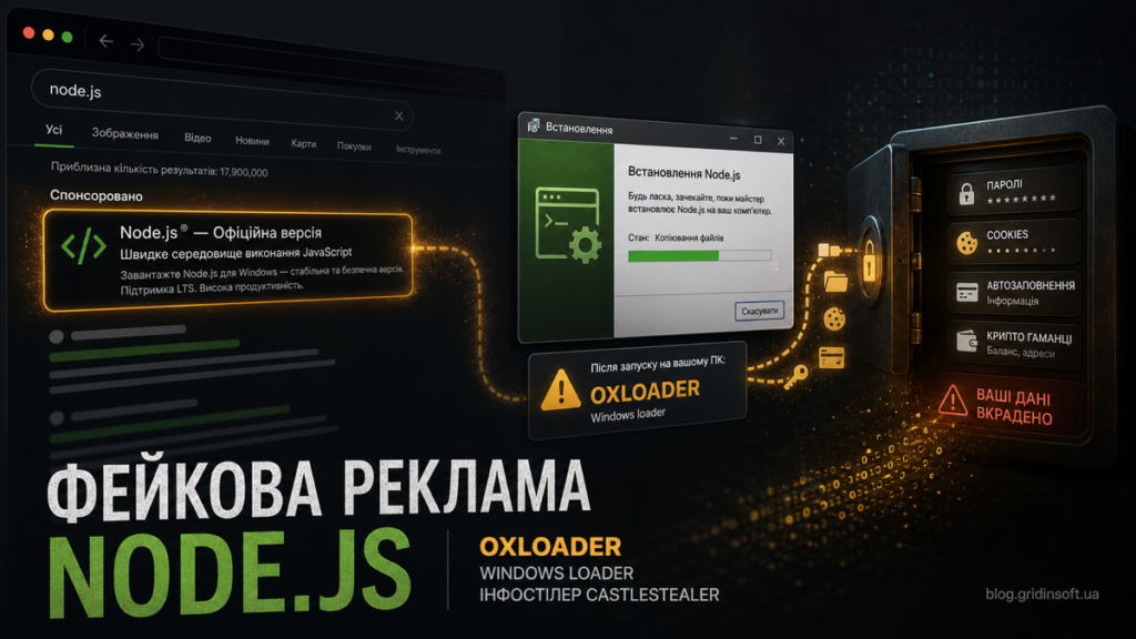 Фейкова реклама Node.js веде до OXLOADER і крадіжки облікових даних CastleStealer.