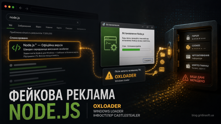 Фейкова реклама Node.js веде до OXLOADER і крадіжки облікових даних CastleStealer.