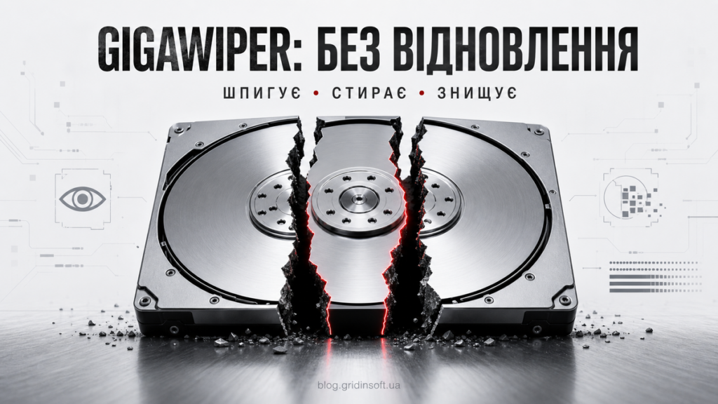 GigaWiper розколює жорсткий диск як символ незворотного стирання даних у Windows.
