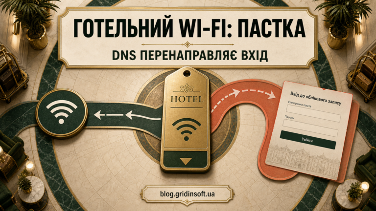 Готельний Wi-Fi-шлюз відхиляє безпечне з’єднання до фальшивої сторінки входу.