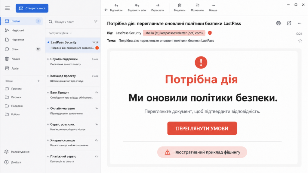 Ілюстративний лист про політику безпеки менеджера паролів із кнопкою завантаження