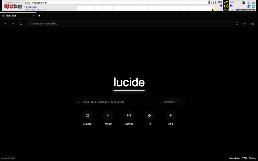 Архівна сторінка Lucide Proxy у браузері з пошуком і ярликами категорій