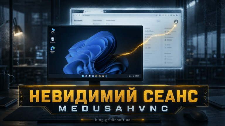 Видимий робочий стіл Windows перед прихованим авторизованим сеансом браузера, яким керує MedusaHVNC.