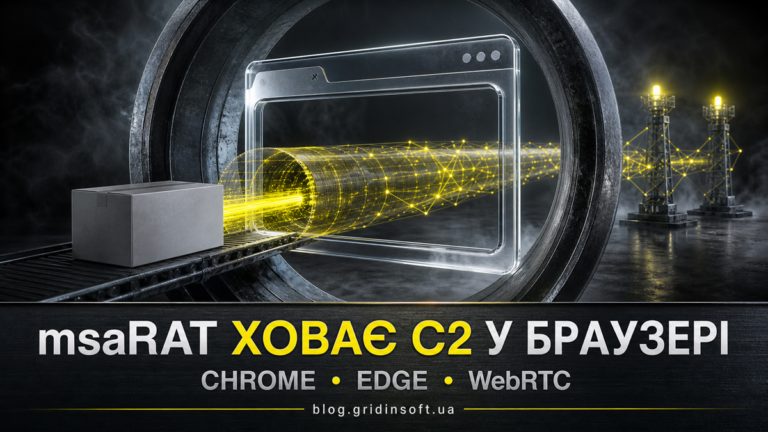 Зашифрований командний трафік msaRAT проходить через прихований процес Chrome або Edge.
