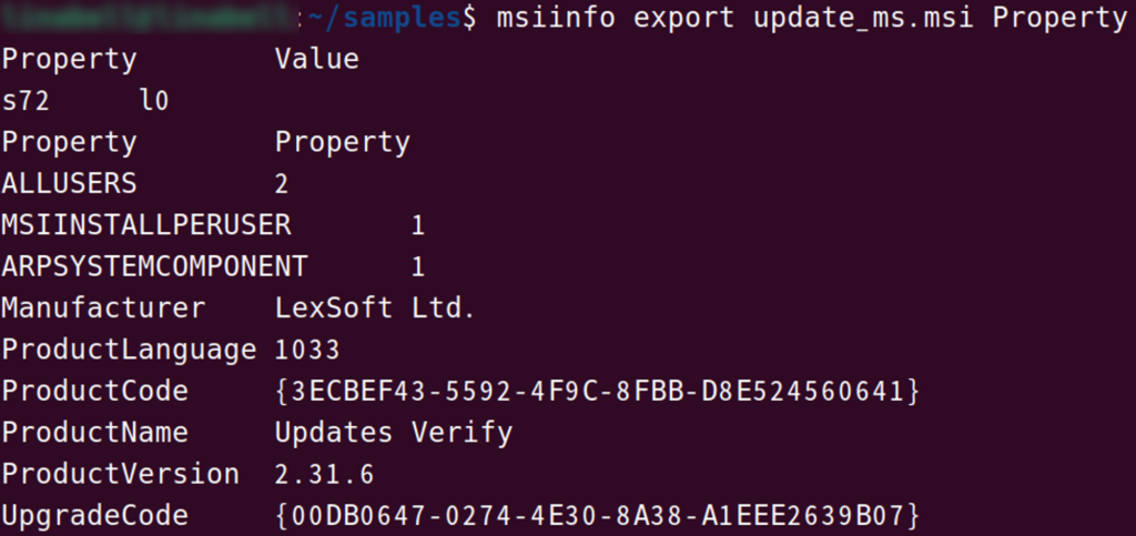 Дані Cisco Talos про властивості update_ms.msi, зокрема назви Updates Verify і LexSoft Ltd.