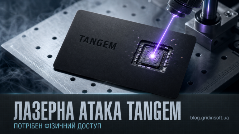 Лазерний імпульс влучає в чип апаратного гаманця Tangem під час лабораторної атаки.