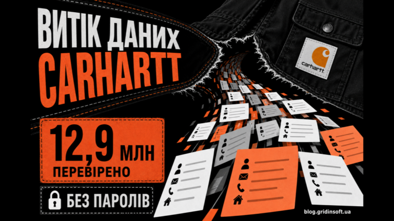Розірвана етикетка одягу Carhartt випускає картки, що символізують розкриті імена, email, телефони та адреси.