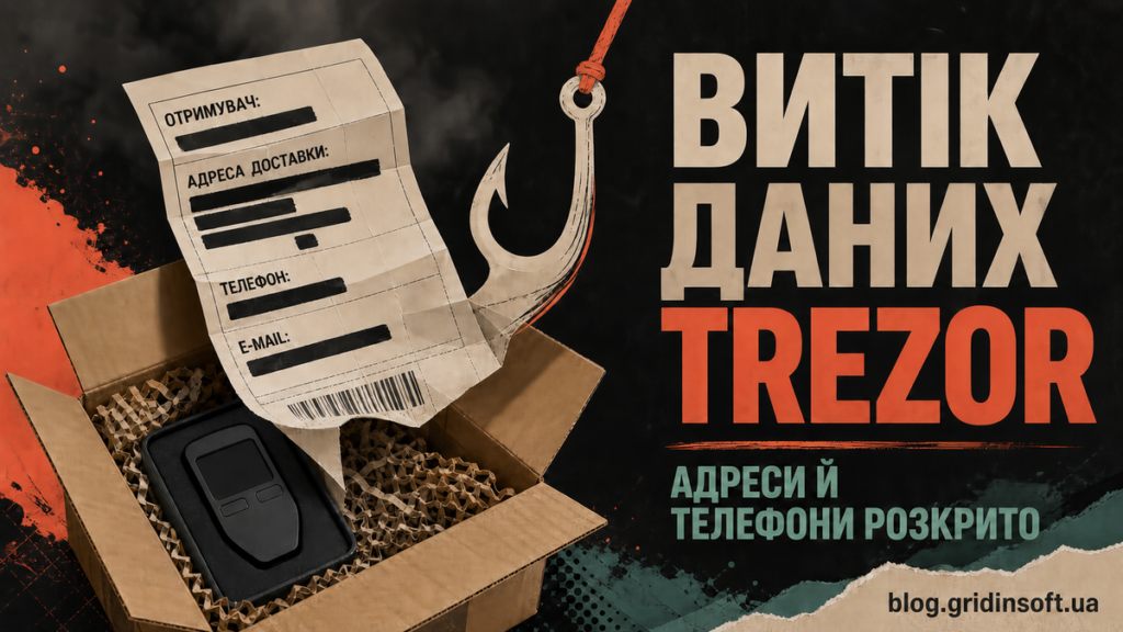 Розірвана транспортна етикетка показує приховані дані клієнта поруч із захищеним апаратним гаманцем.