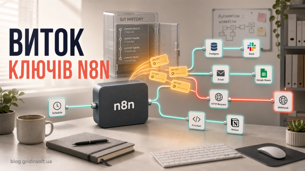У системі автоматизації n8n API-ключі виходять із відкритої історії Git до зовнішнього маршруту.