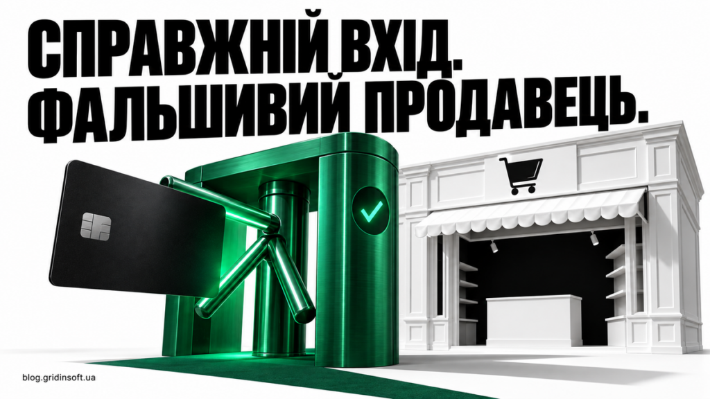 Зелений турнікет пропускає платіжну картку до порожньої вітрини.