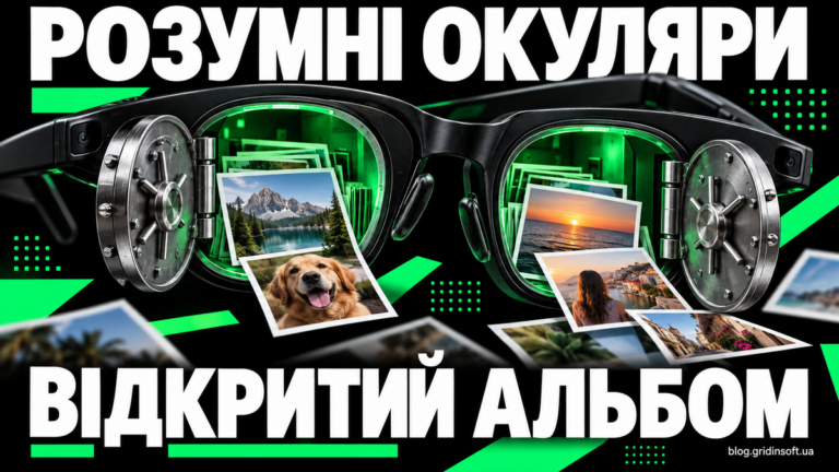Розумні окуляри з відкритими сейфами замість лінз і фотографіями та написом Відкритий альбом.