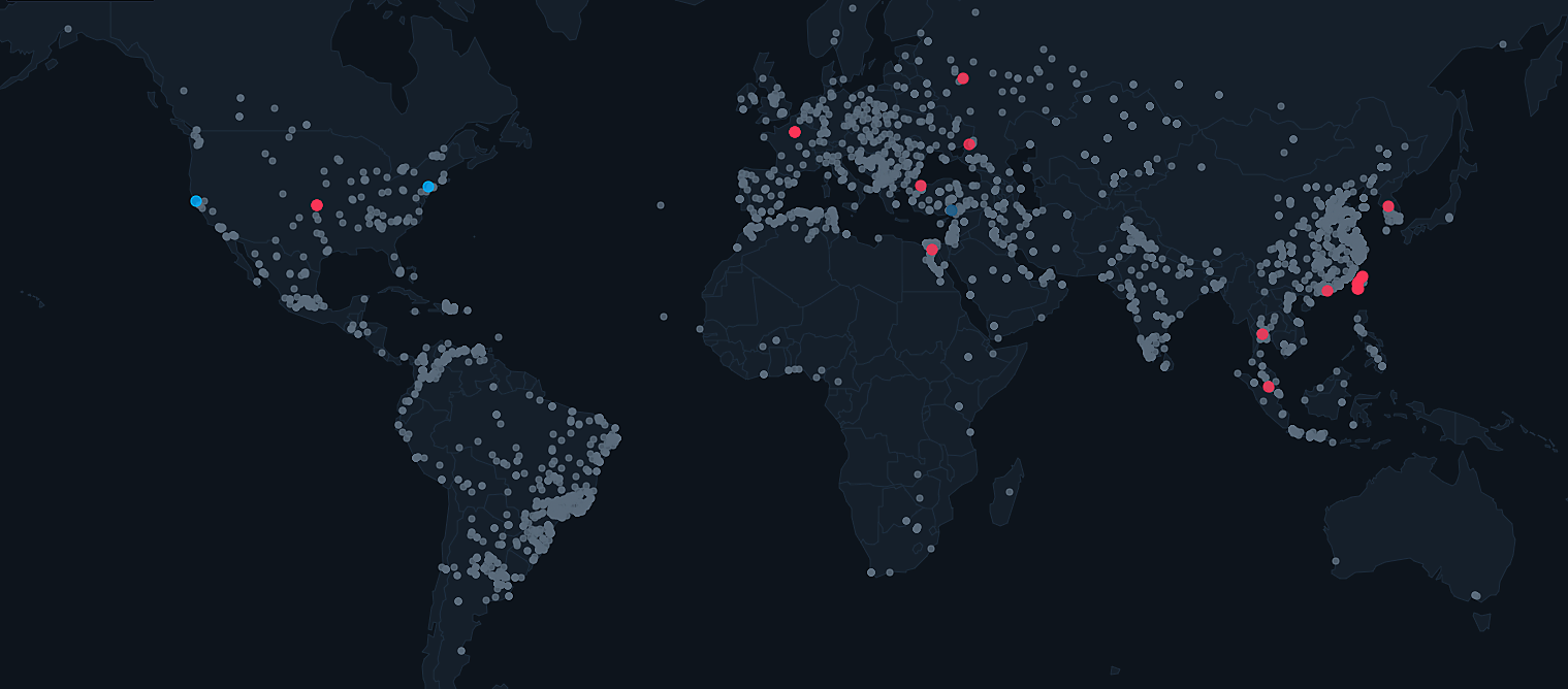 Карта CrowdStrike із виявленими зараженнями Sality на різних континентах